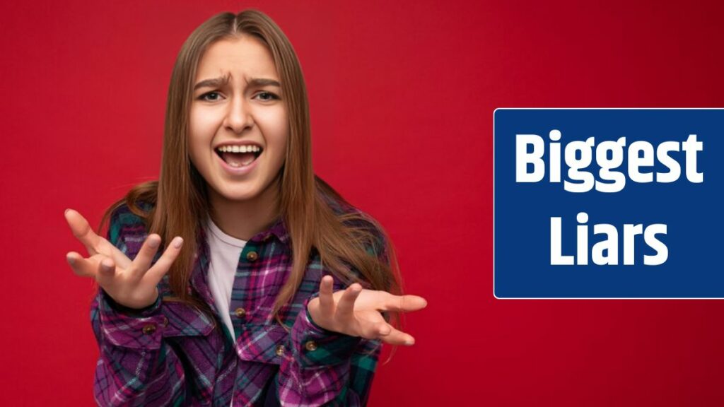 Photo of emotional dissatisfied angry young beautiful dark blonde woman with sincere emotions wearing hipster purple check shirt isolated over red background with copy space and shouting.